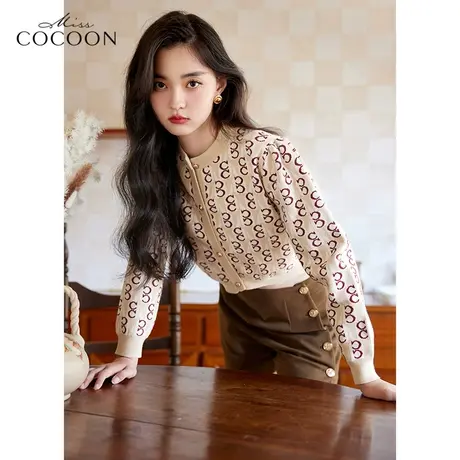 missCOCOON字母印花针织开衫女2023新款春季宽松复古气质毛衣外套商品大图