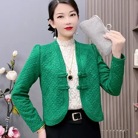 中式盘扣上衣女秋冬新款夹棉短款外套女中老年妈妈小个子外衣图片