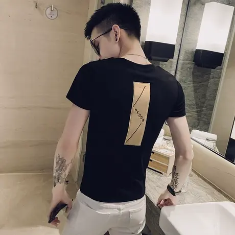 2023男生短袖t恤潮流网红ins超火cec修身原宿风个性潮牌百搭半袖商品大图