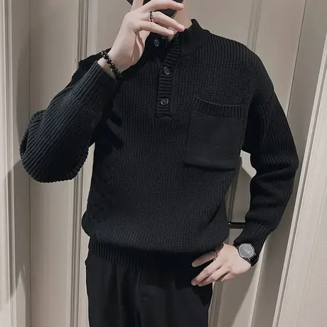 2023秋季男毛衣针织衫打底衫线衣修身潮流纯色百搭个性休闲POLO衫商品大图