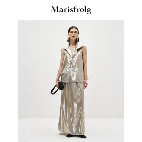 【商场同款】玛丝菲尔2024春新款香槟色A字礼服半身裙长裙女图片