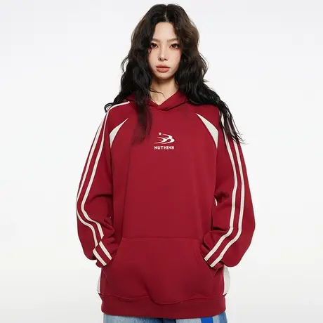 Nuthink保暖连帽双杠拼色简约卫衣潮牌男潮春季情侣加绒加厚外套图片