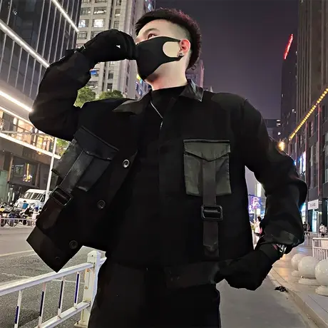 撞色口袋夹克男2023新款潮流男装ins潮牌翻领褂子痞帅休闲外套潮商品大图