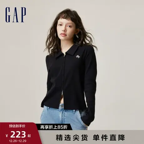 【断码优惠】女友T Gap女装早春翻领罗纹针织长袖T恤上衣755887图片
