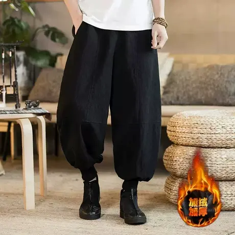 秋季中国风麻料灯笼裤宽松亚麻束脚裤中式唐装汉服复古传统阔腿裤图片