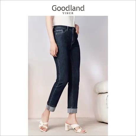 [真丝系列]Goodland美地女装2023夏季莱赛尔桑蚕丝混纺牛仔裤商品大图