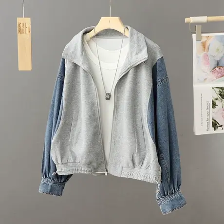 高级感工装牛仔短款卫衣外套女装春秋季2024新款爆款夹克休闲上衣图片