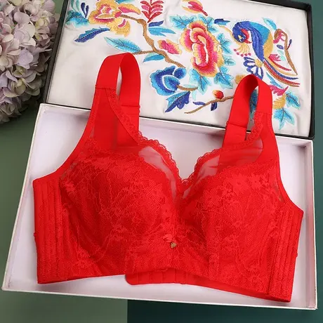 红色大胸显小内衣女薄款缩胸聚拢收副乳上托防下垂全罩杯大码文胸图片