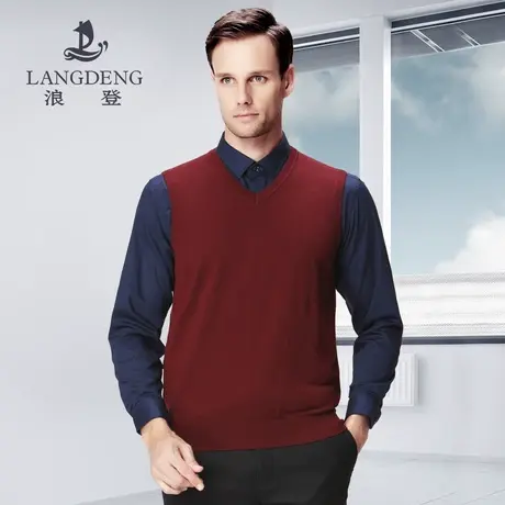 浪登男士V领背心羊毛衫2022秋冬时尚厚款保暖马甲无袖坎肩毛衣男商品大图