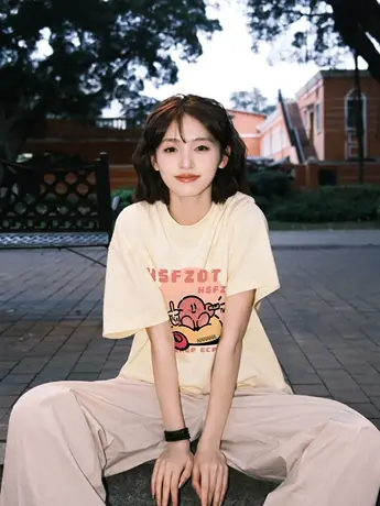 纯棉圆领短袖t恤女夏季2023新款美式复古宽松半袖设计感小众上衣商品大图