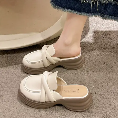 胖脚宽脚女鞋夏季新款凉鞋外穿孕妇鞋子单鞋包头半拖鞋厚底小皮鞋商品大图