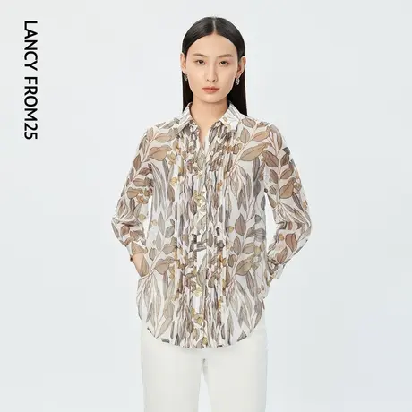 LANCY/悦朗姿女装2023夏季新款植物印花长袖通勤薄款衬衫女衬衣商品大图