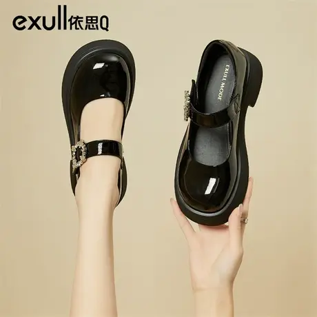 依思q玛丽珍女鞋2024春季新款浅口英伦风jk大头小皮鞋包头凉鞋女商品大图