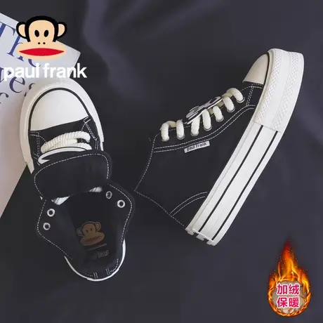 大嘴猴女鞋高帮帆布鞋女款2023新款冬季加绒二棉鞋厚底增高板鞋子商品大图