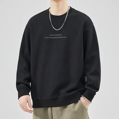 春秋季男款黑色圆领卫衣秋天2023新款潮牌情侣装长袖上衣男生秋装商品大图