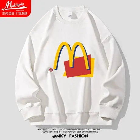 个性潮流字母印花宽松大码oversize圆领卫衣男白色早秋休闲长袖衫图片