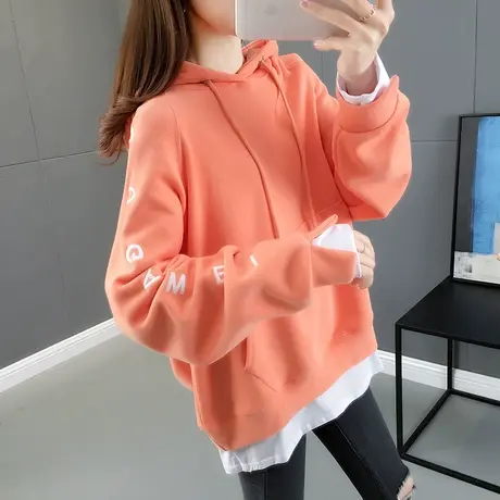 早春薄款很仙的卫衣女假两件帽衫宽松韩版盐系上衣春季2022年新款图片