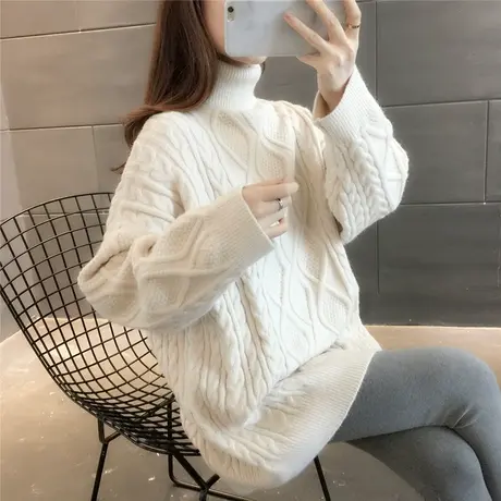 高领麻花套头毛衣女秋冬新款韩版加厚上衣2023年秋冬针织上衣外套商品大图