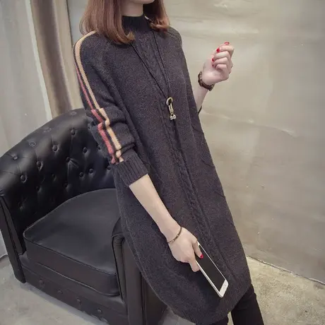 中长款吃土毛衣女秋冬季加厚宽松套头针织打底衫慵懒风复古毛衣裙图片