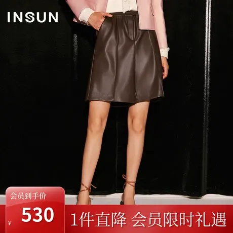 恩裳COVER2023秋新款率性五分直筒短裤3D裁剪中缝设计美拉德皮裤商品大图