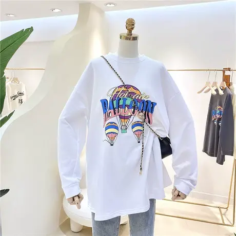 长袖t恤女秋冬2022新款韩版ins潮百搭复古卡通宽松加绒打底衫上衣商品大图