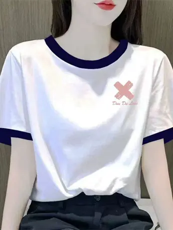 仿棉短袖t恤女2023新款夏季小众设计感港味chic潮牌正肩显瘦上衣商品大图