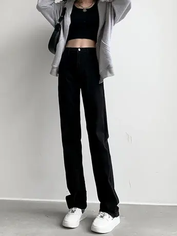 清仓捡漏黑色直筒牛仔裤女高腰2023年春秋季新款宽松阔腿拖地裤商品大图