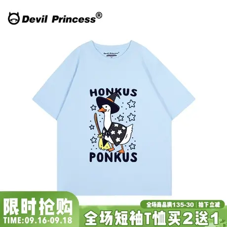 chic学院风baby蓝正肩短袖t恤女宽松韩版ulzzang小众卡通纯棉上衣商品大图