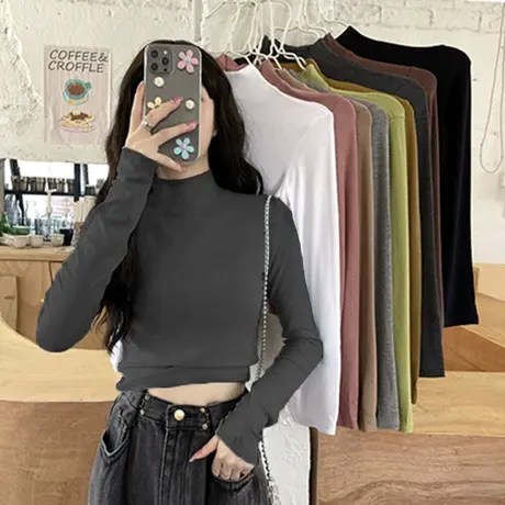 2023年新款早秋内搭半高领打底衫春秋冬白色长袖t恤女装ins风上衣商品大图