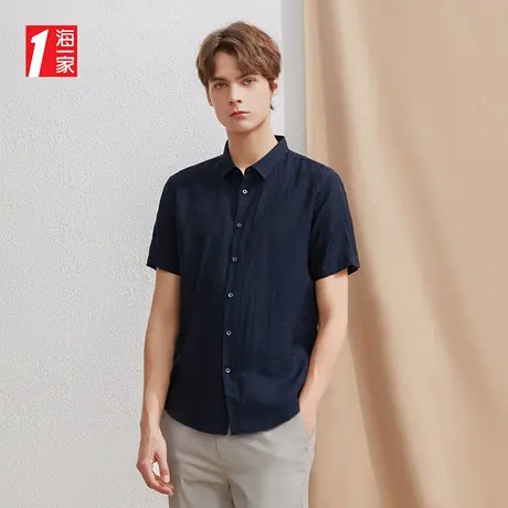 海一家质感提花短衬新款时尚青春休闲时尚舒适短袖衬衫男图片