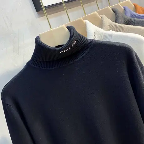 高领毛衣男宽松潮流时尚毛线衣秋冬加厚款纯色针织打底衫男生线衫商品大图