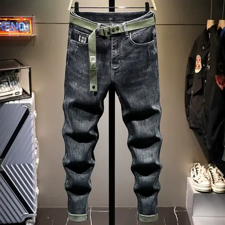 秋季新款潮牌黑色品质男装牛仔裤男直筒宽松显瘦百搭男士长裤子男商品大图