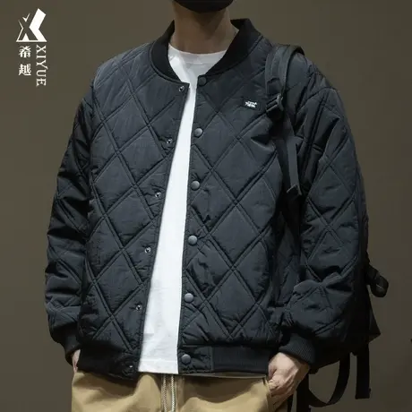 希越棒球服棉衣男空气棉秋冬宽松大码ins休闲防风保暖菱形格外套商品大图