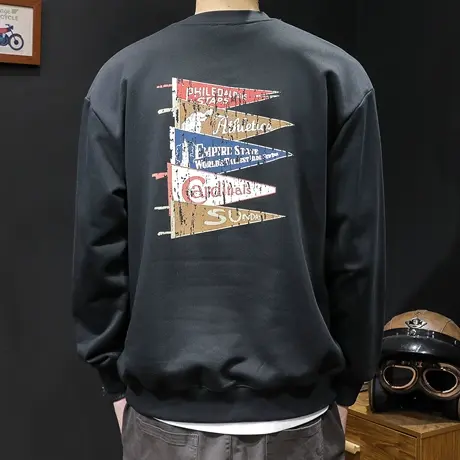 秋季圆领卫衣男春秋款ins潮牌重磅宽松大码2023新款黑色上衣长袖商品大图