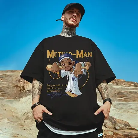 高街短袖t恤大码男装纯棉宽松男士夏季oversize美式上衣服ins潮牌商品大图