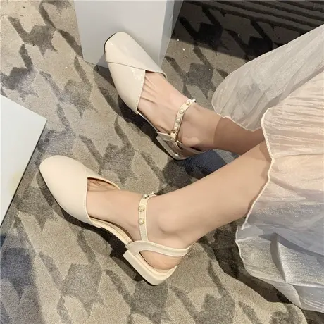 法式小跟单鞋女2023年春夏新款设计感玛丽珍鞋晚晚风平底包头凉鞋商品大图