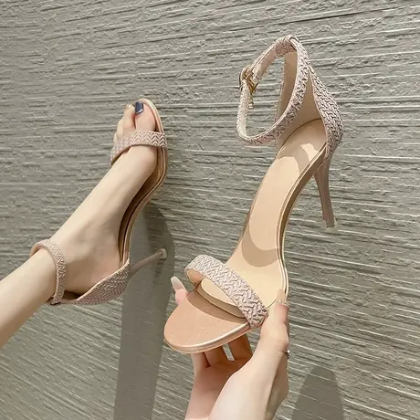 法式少女露趾凉鞋女2023年夏季新款时尚性感一字带细跟礼仪高跟鞋商品大图