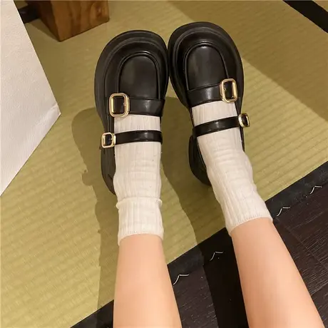一字扣带厚底粗跟小皮鞋女2023秋季爆款复古学院风英伦乐福鞋单鞋商品大图