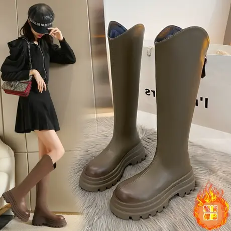 显瘦不过膝长筒靴女外穿2023年夏季新款V口高跟厚底骑士瘦瘦靴潮商品大图