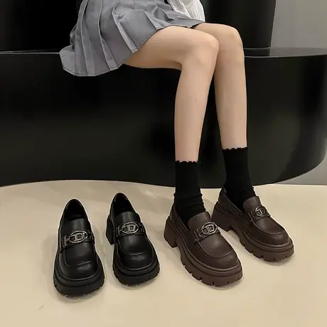乐福鞋女2024年春秋季新款英伦风高级漆皮通勤单鞋粗跟厚底小皮鞋图片