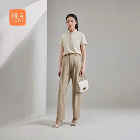HLA/海澜之家商务短袖POLO衫2024春夏新款翻领珠地网眼上衣女装图片