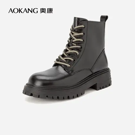 奥康女鞋 冬季新款系带休闲时尚百搭经典马丁靴细带增高日常机车图片