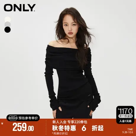 ONLY秋季新款时尚气质百搭修身一字肩长袖纯色针织衫女|123324037图片