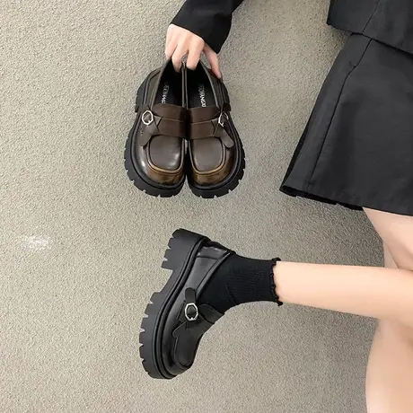 乐福鞋女款新款2024年春秋厚底防滑单鞋增高小个子英伦百搭小皮鞋商品大图