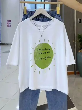 字母印花短袖T恤女夏季新款宽松休闲小个子百搭圆领薄款t恤上衣潮商品大图