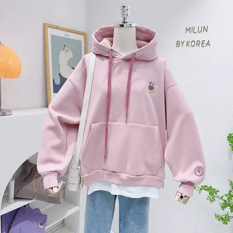 ins韩系刺绣小熊银狐绒卫衣小众设计感减龄慵懒加厚假两件上衣商品大图