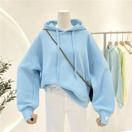 卫衣女春秋薄款2021新款韩版ins潮百搭纯色宽松显瘦抽绳连帽外套商品大图