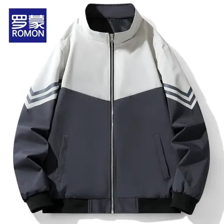 罗蒙外套男士春秋季休闲百搭拼接2023新款潮流棒球服男装飞行夹克商品大图