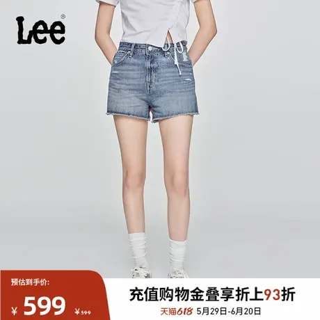 Lee商场同款25春夏新品磨边小破洞设计浅蓝色女牛仔短裤潮A05799商品大图