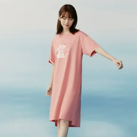 三枪睡裙女夏季冰泉棉轻薄爽滑透气女家居裙圆领短袖家居服70490商品大图